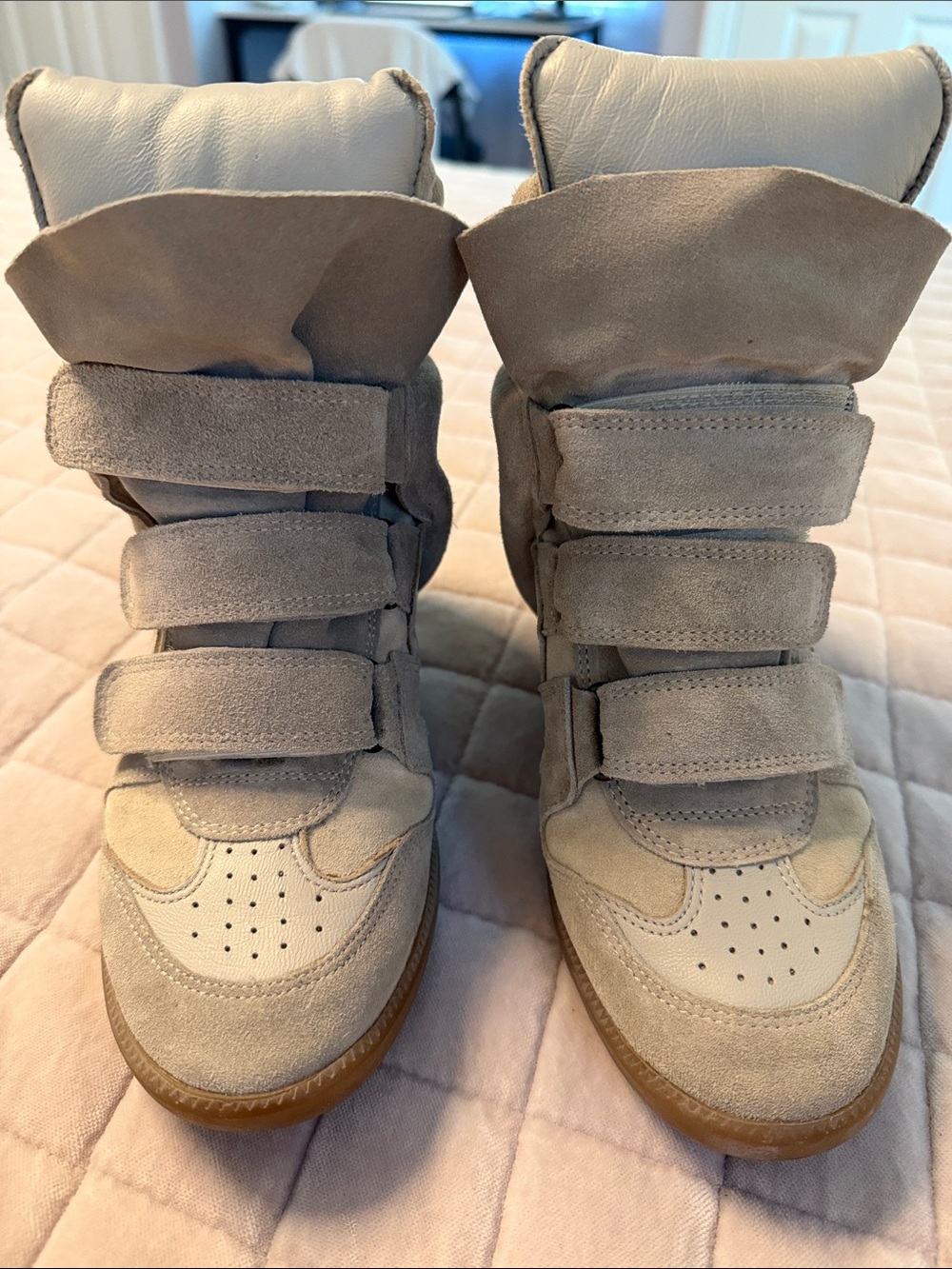 Isabel Marant High-Top Suede Sneakers in Taupe